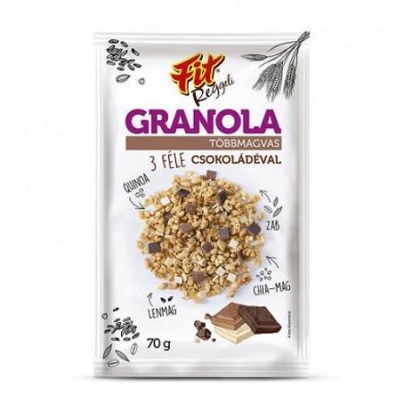 FIT REGGELI GRANOLA 3 FÉLE CSOKIVAL 70G, 70 g