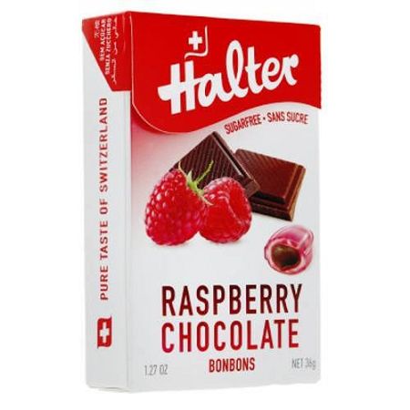 Halter cukormentes cukorka málna-csoki, 36 g