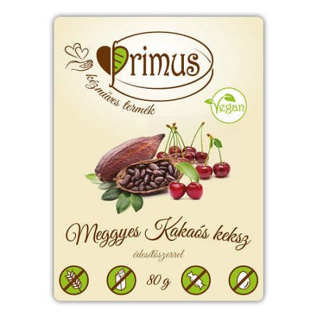 PRIMUS VEGÁN MEGGYES-KAKAÓS KEKSZ 80g, 80 g