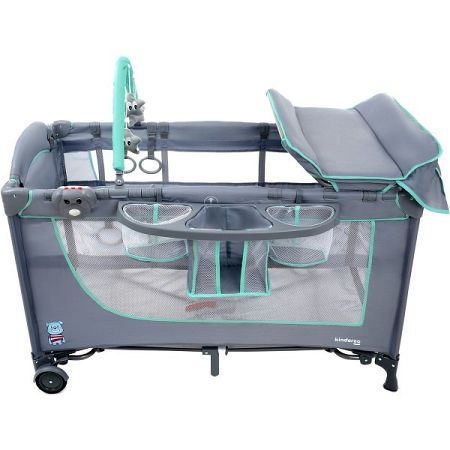 Utazási gyermekágy Comfort Plus - szürke-menta