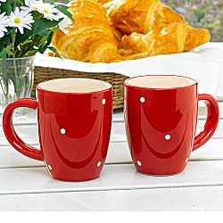 4. Pöttyös kávésbögre - piros-fehér színben - velikost 8x8x10 cm