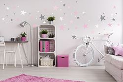 Faldekoráció - szürke és rózsaszín csillagok