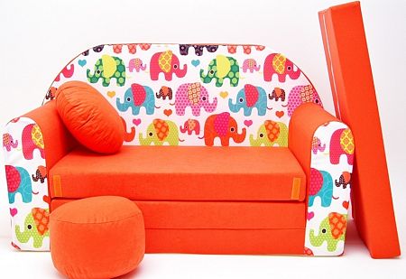 Gyerek kanapé - elefántok - narancssárga