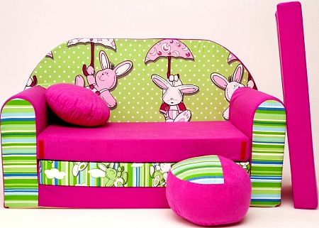 Gyerek kanapé nyuszikák - zöld/lila 