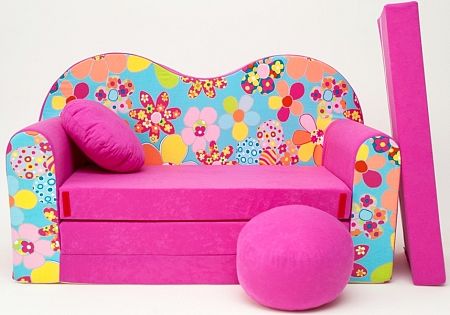 Gyerek kanapé színes virágok - rózsaszín