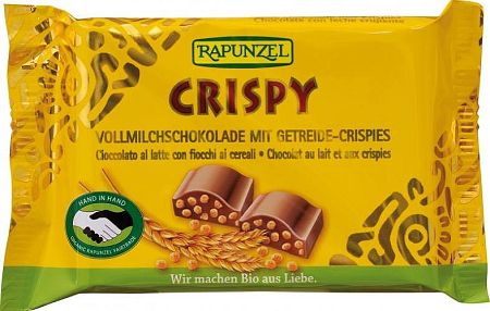 Rapunzel Cristallino bio tejcsokoládé ropogós gabonás töltelékkel, 100 g