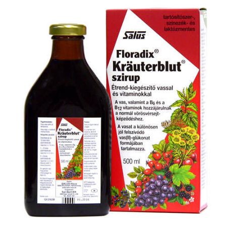 Salus Krauterblut Floradix étrendkiegészítő szirup vassal és vitaminokkal, 500 ml